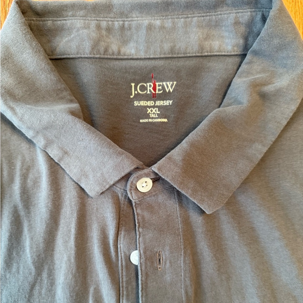 J.CREW Shirt Mens XXL Tall Grey Short Sleeve Polo Oarsman Sueded Jersey Cotton